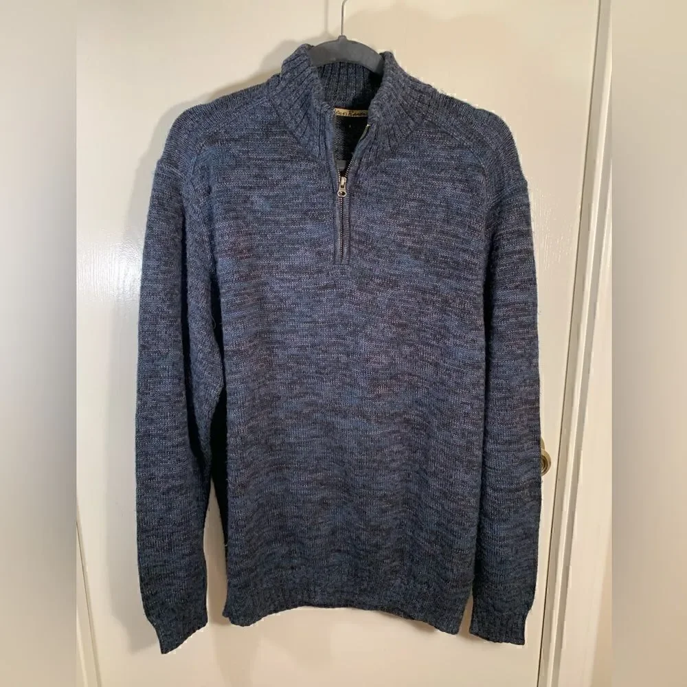 Lenor Romano GUC blue quarter zip pima cotton/alpaca blend sweater Size large